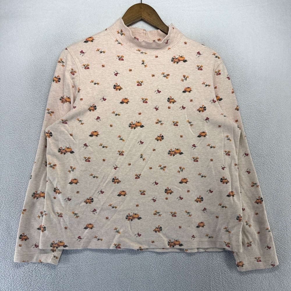 Croft & Barrow Top Womens XL Beige Pumpkin Fall Floral Mock Neck Festive y2k